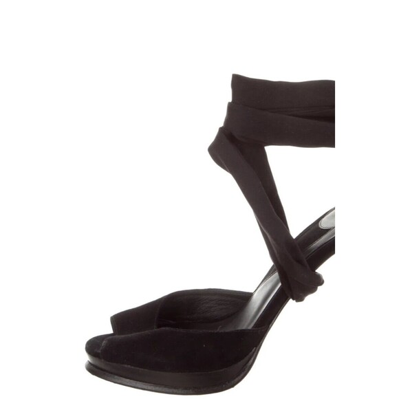 DESIGNER DIANE VON FURSTENBERG BLACK SUEDE SATIN RIBBON ANKLE STRAP SANDALS 8.M